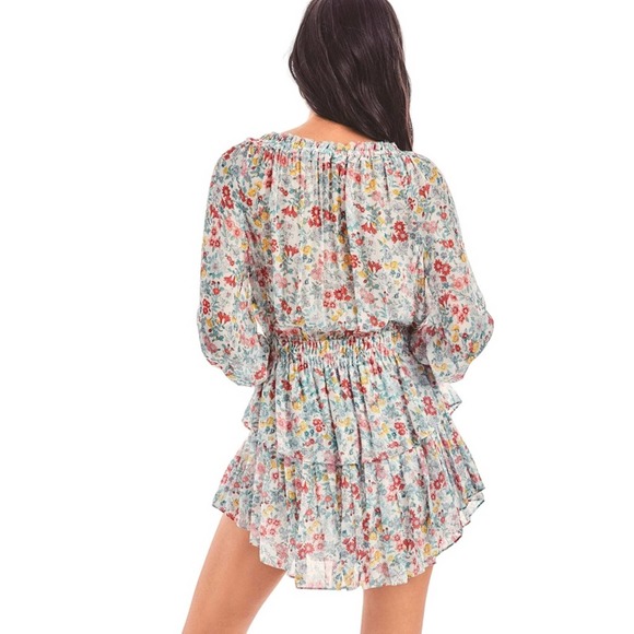 LOVESHACKFANCY Ibiza Blue Popover Dress Floral Mini Medium - Picture 2 of 10